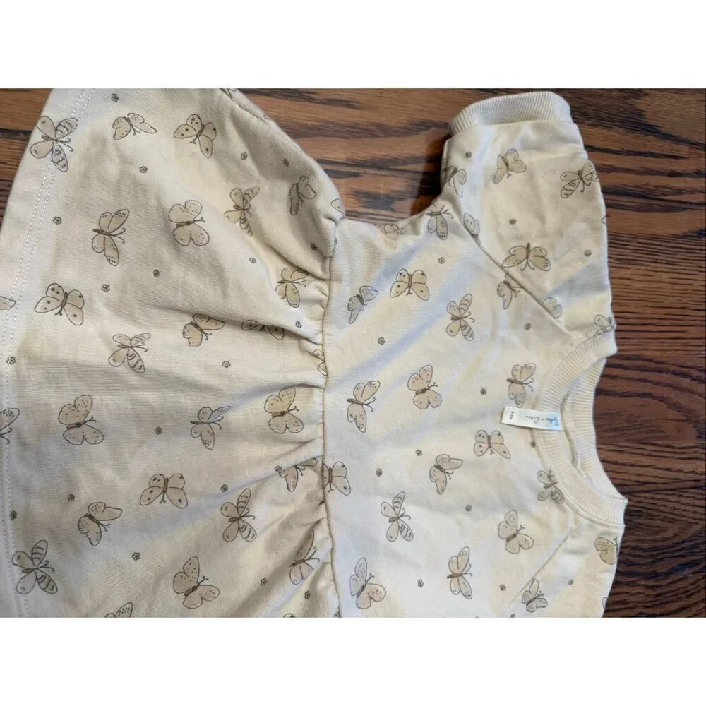 Rylee & Cru Beige Butterfly Raglan Short Sleeve Crew Neck‎ Dress Size 3-6 Months